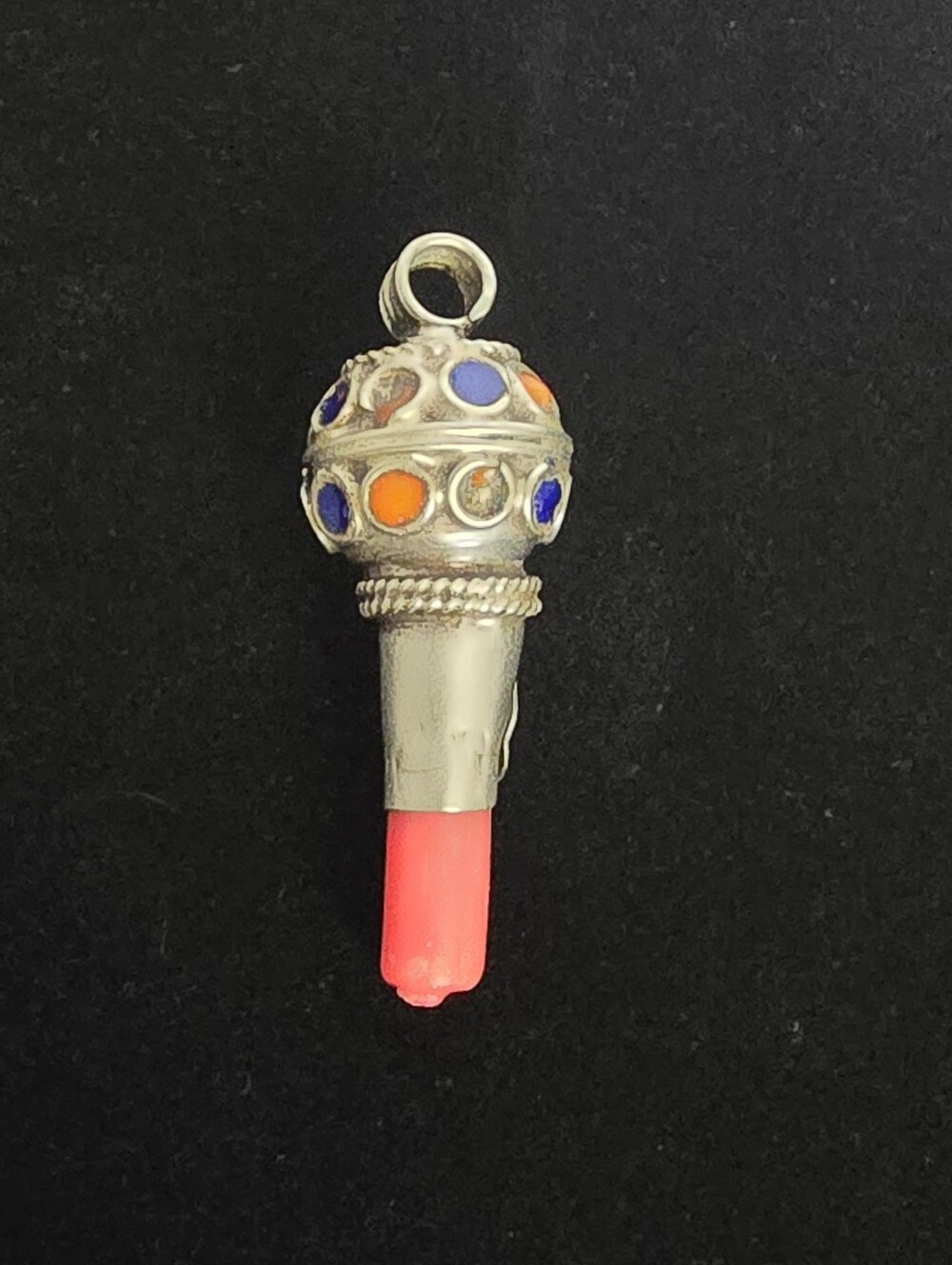 Vtg Sterling Silver and Coral Berber Kabyle Pendant from Algeria 1.7 Inch